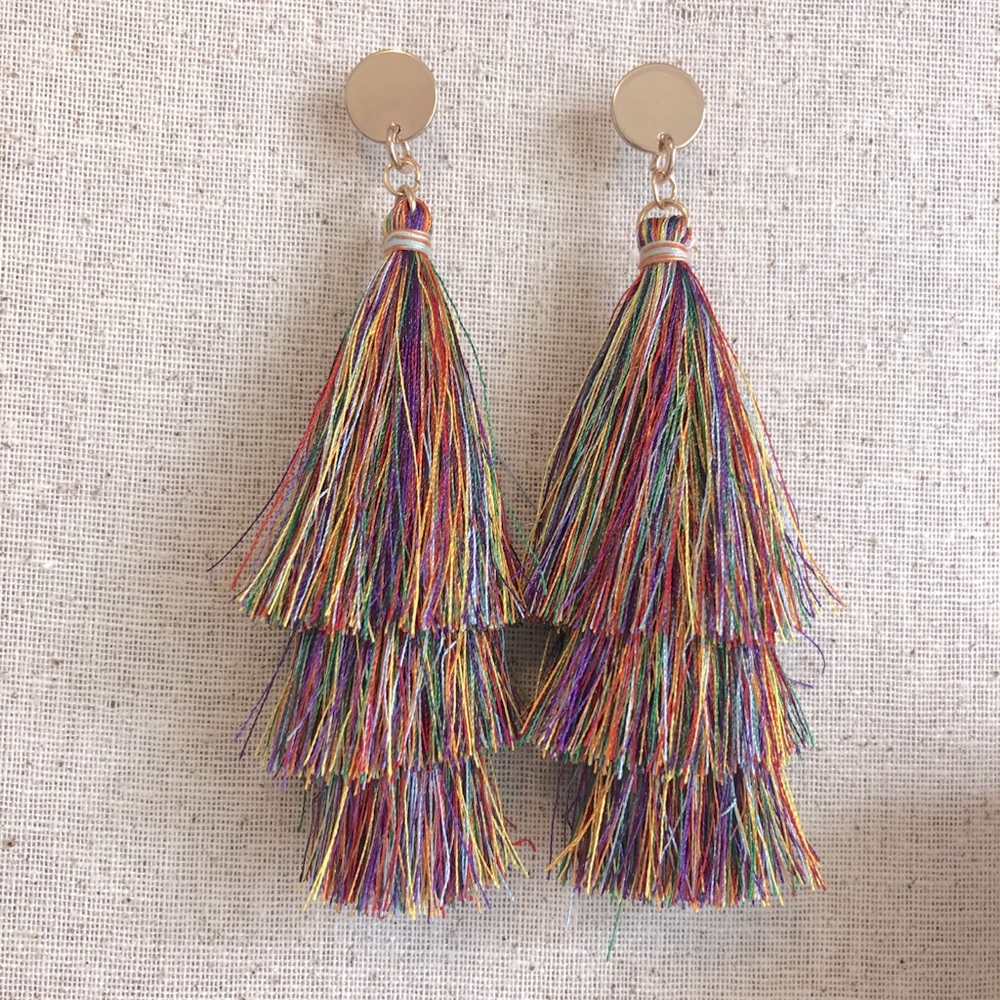 Long multicolor fringe earrings